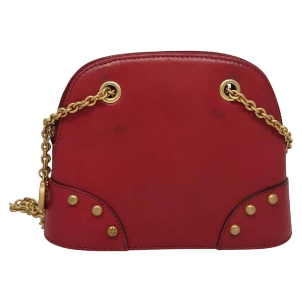 CELINE Chain Shoulder Bag Leather Red Gold Auth 118372 - Picture 3 of 16